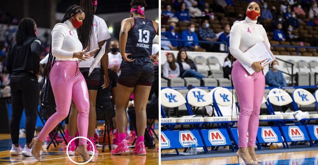 Coach criticized for wearing tight pants and heels to a game “As if